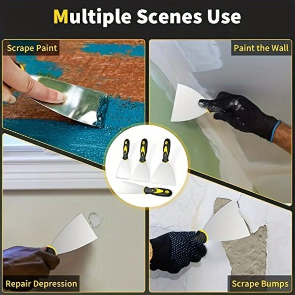 4pcs oil ash knife set, cleaning shovel 2-inch, 3-inch, 4-inch, 5-inch plaster knife set, adhesive knife tool for repairing dry walls, removing wallpaper, applying oil ash, plaster, cement, repairing cracks, filling holes, scraping paint, deleting wallpap - Image 17