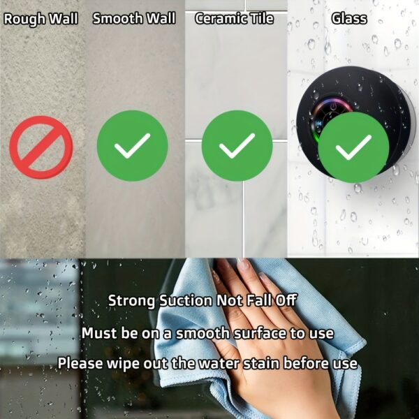 Popular Choice] Portable Wireless Speaker with Suction Cup - USB Rechargeable, 2-Hour Playtime, Parties, Bathroom, Travel & Outdoor,RGB Lighting Bathroom Suction Cup Wireless Speaker, HD Sound Quality - Image 7