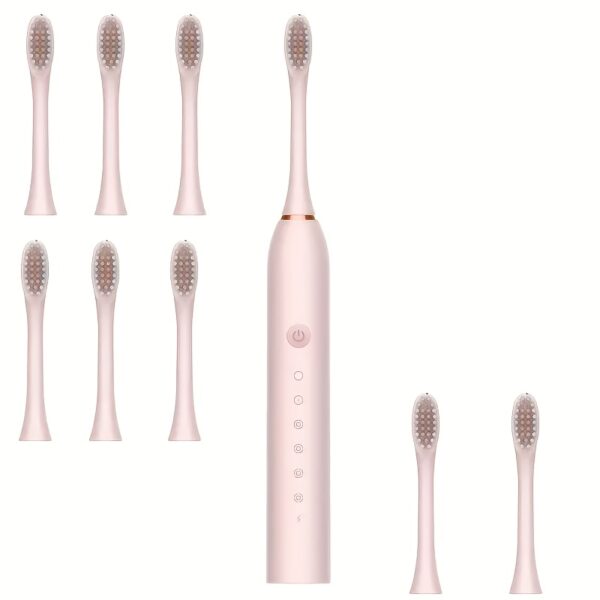 8pcs Adult Sonic Electric Toothbrush Set, IPX7 Waterproof, 6 Smart Modes, 8 Replacement Heads, USB Rechargeable with Lithium Battery, 300mAh, <36V, Suitable for Sensitive Teeth and Gums, Soft Bristles, 2-Minute Timer & 30-Second Interval Reminder - Image 3