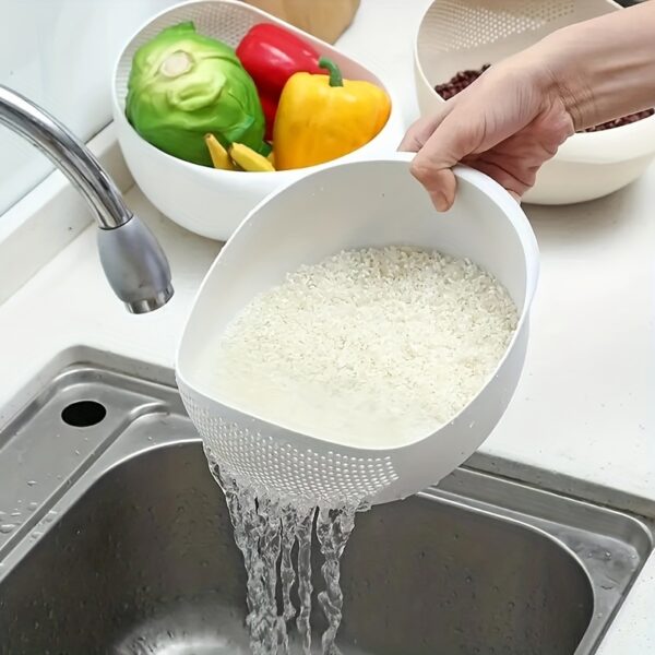 [Food-Safe Basket] 1pc Food-Safe Plastic Multi-Functional Kitchen Washing Basket Basin | Efficient Draining, Rinsing Rice, Vegetables & Fruits - Space-Saving Design for Small Kitchens & Dishwashing - Image 10