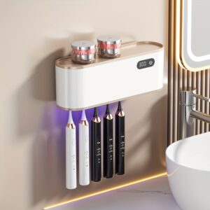 Wall-Mounted Toothbrush Cleaner with Fan Dry Function, 5 Slots, Large Capacity Rechargeable Household Toothbrush Holder, USB Charging, Lithium Battery, Universal for Men and Women, Perfect Holiday Gift RA-610, Dental Care | Modern Design | USB Charging To