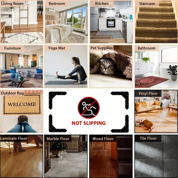 4/8pcs High-Quality Anti-Slip & Anti-Drilling Carpet Stickers for Living Room, Dining Room, Bathroom, Ceramic Tiles & Wooden Floors - Prevent Carpet Movement & Rolling - Novelty Plastic PE Material - Image 11