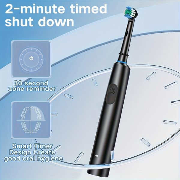 Rechargeable Automatic Smart Toothbrush for Adults - 5 Cleaning Modes, 8 Replacement Heads, USB Charging, 600mAh Lithium Battery, Ideal for Home & Travel, Perfect Gift for Students, Men, Women, Couples - Black - Image 2