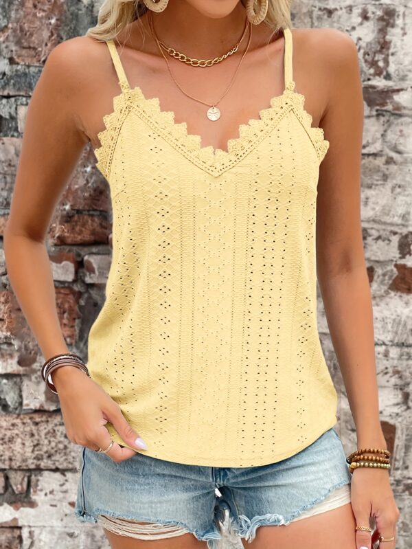 Eyelet Contrast Lace Cami Top, Casual V-neck Spaghetti Strap Top For Summer, Women's Clothing For Coquette/Cute/Y2K Style - Image 42