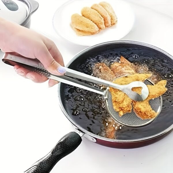 1pc Stainless Steel Frying Oil Filter Clamp & Strainer Spoon - High-Temperature Resistant Kitchen Colander for Efficient Oil Draining, Ideal for Cooking & Frying - Image 4