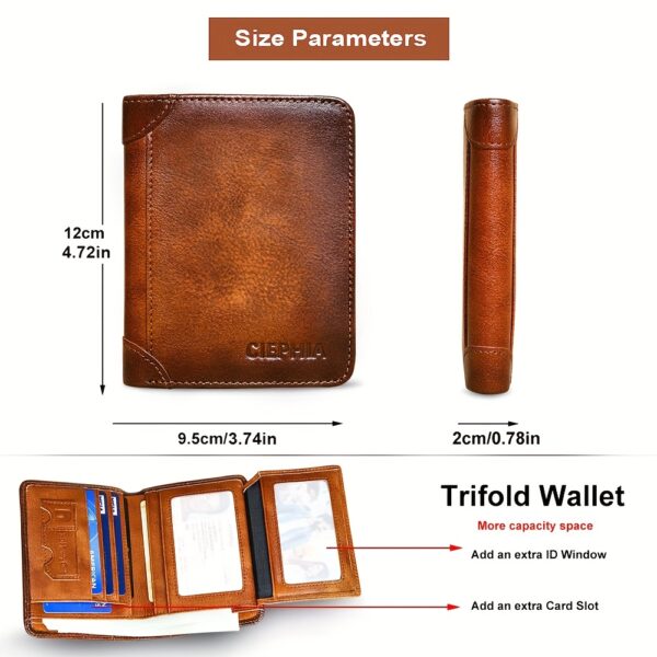 1pc CIEPHIA Vintage Genuine Leather RFID Blocking Wallet for Men - Slim, Multi-Functional ID & Credit Card Holder, Deep Brown with Embossed Logo, Ideal Gift for Valentine's Day - Image 4