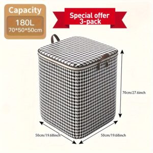 3pcs 180L Large Capacity Storage Boxes, Dustproof, with Zippers and Durable Straps, Thickened Storage Bags with Sturdy Handles, Suitable for Wardrobes, Dormitories, Home Organization, Bedding, Plush Toys, Blankets - Foldable and Easy to Carry, Under-Bed Storage