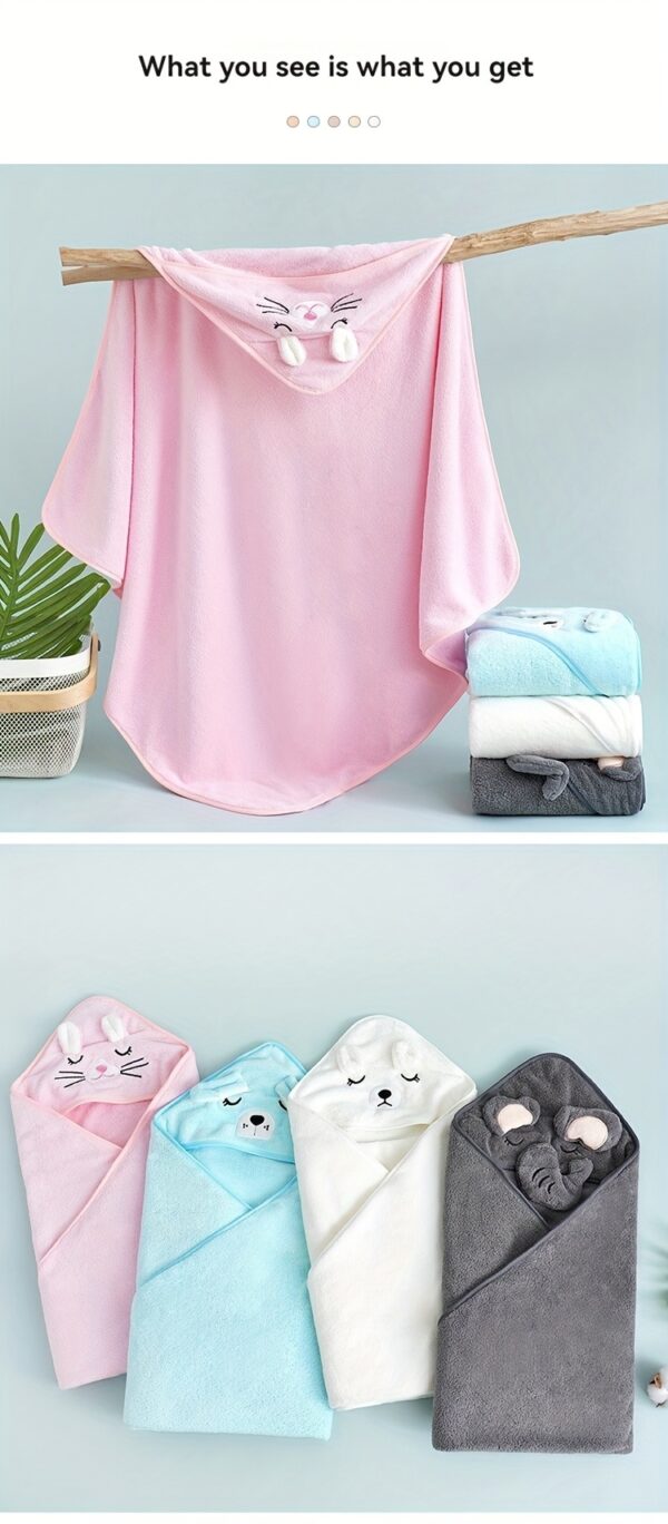 Super Absorbent Microfiber Baby Bathrobe - Adorable Elephant Hooded Towel with Matching Hat, Soft & Cozy for Boys and Girls 0-2 Years, Cartoon Design, Machine Washable, Baby Bath Accessories - Image 16