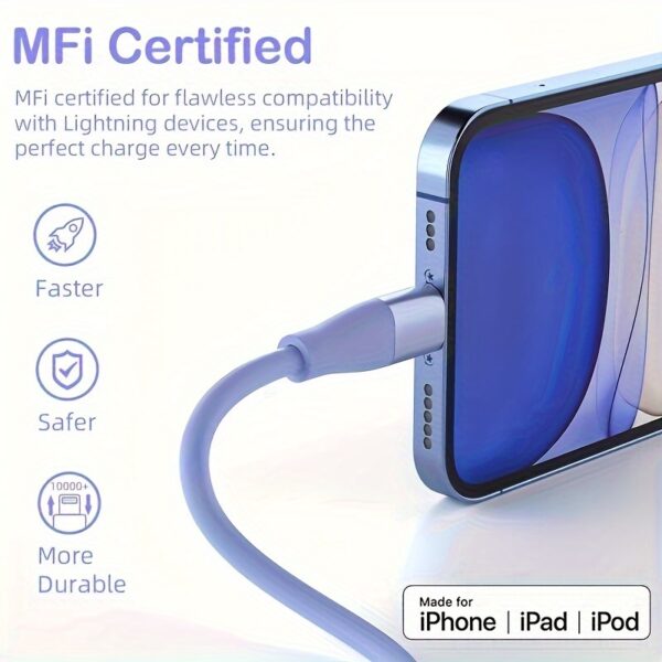 1/3pcs 10ft Fast Charging Cable - MFi Certified for iPhone 14/13/12/11 Pro Max/12 Mini/XR/XS/X/8/7/6 Plus SE (Lightning Connector) - Image 4