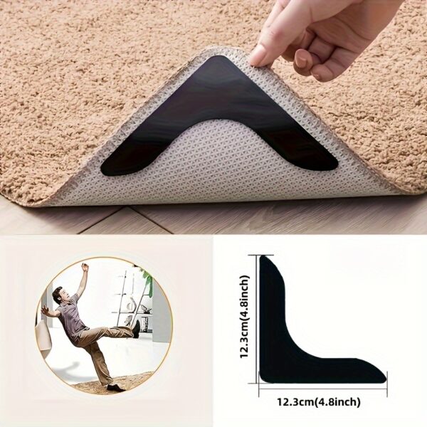 4/8pcs High-Quality Anti-Slip & Anti-Drilling Carpet Stickers for Living Room, Dining Room, Bathroom, Ceramic Tiles & Wooden Floors - Prevent Carpet Movement & Rolling - Novelty Plastic PE Material - Image 15