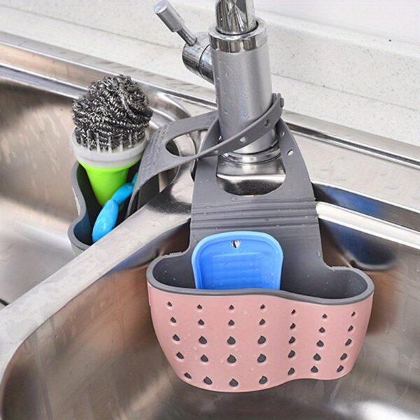 1 Pc Multifunctional Sink Sponge Rack With Adjustable Shoulder Strap - Hanging Bag, Organize And Drain Your Sponge With Ease - Perfect For Kitchen And Bathroom - Kitchen Supplies - Image 6