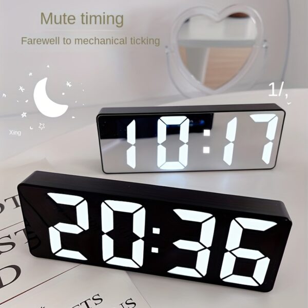 Modern LED Digital Clock with Adjustable Brightness, Date & Temperature Display - USB-Powered 12/24H Rectangular Bedroom Alarm Clock for Home Office Decor, Digital Display Clock | Contemporary Design | Durable Electronics, Alarm Clocks for Bedrooms - Image 9