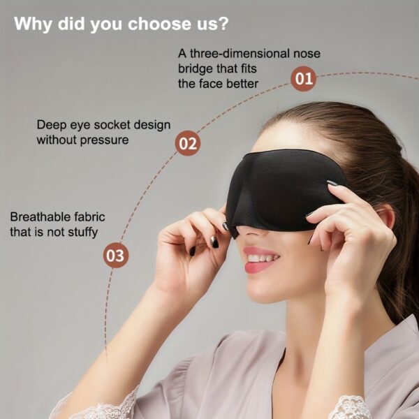3D Stereoscopic Sleep Eye Mask, Sleep Magic Memory Sponge Black Shading Breathable Eye Protection Travel Essentials - Image 2