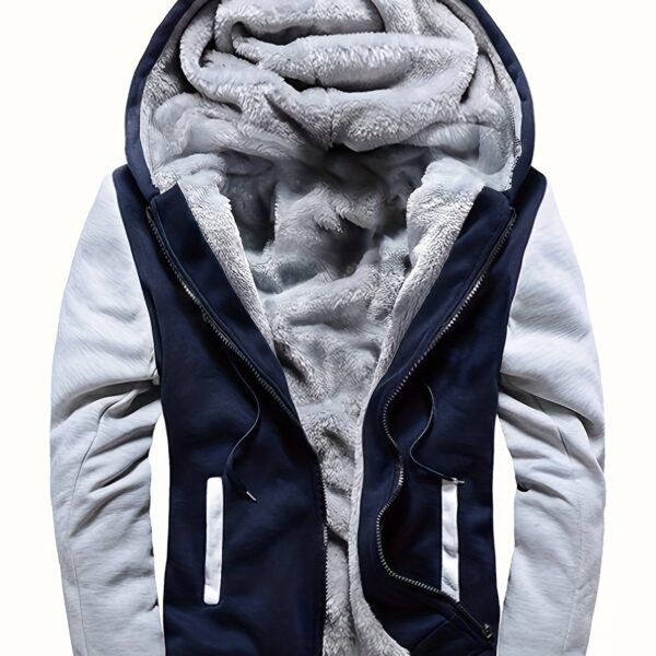 Men's Warm Fleece Hooded Jacket, Casual Color Block Jacket Coat For Fall Winter - Image 14