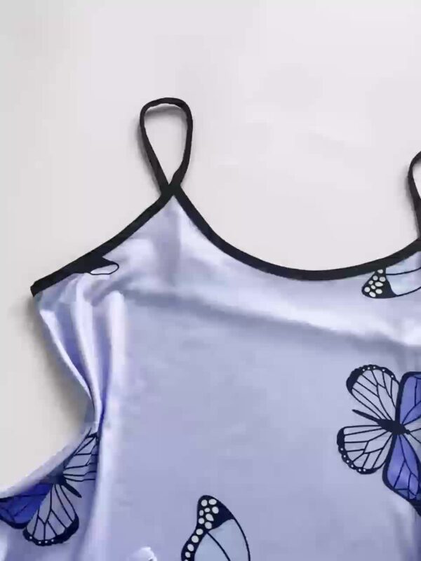 Butterfly Print Pajama Set, Lettuce Trim Cami Top & Elastic Waistband Shorts, Women's Sleepwear & Loungewear - Image 11
