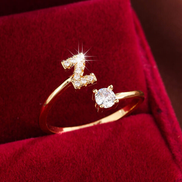 Adjustable Copper Ring With Four-claw Round Zirconia, Featuring The 26 English Letters Of Fashion Trend. - Image 38