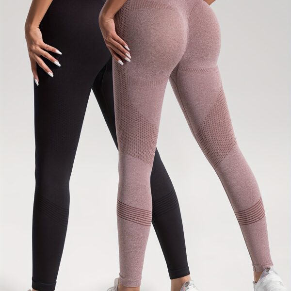 2pcs Solid Color High-Stretch Fitness Yoga Sports Leggings, Soft Breathable Yoga Tight Pants, Women's Activewear - Image 11