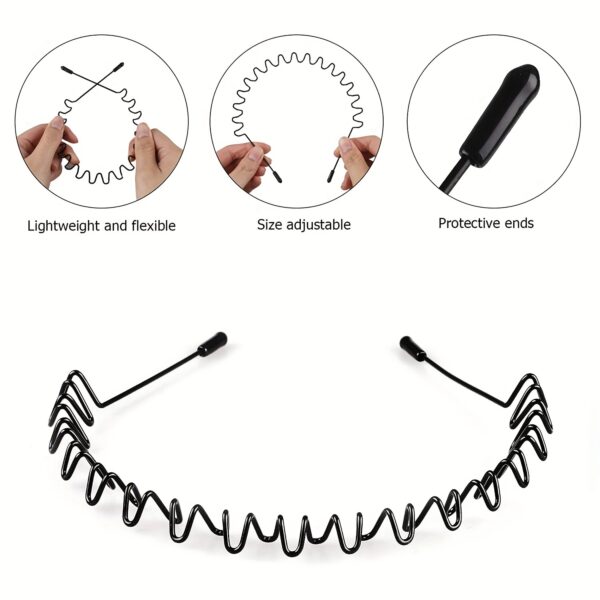 Non-Slip Elastic Black Wavy Metal Headband - Hair Band for Outdoor Sports & Fashion Accessory, Men's Spring Hair Clip - Image 12