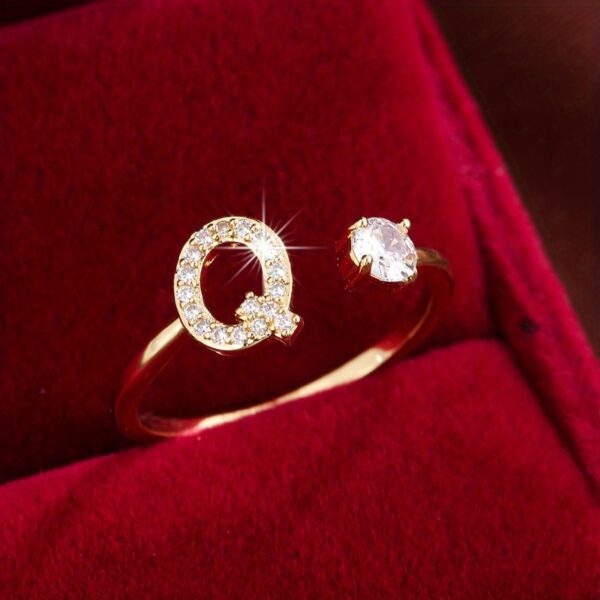 Adjustable Copper Ring With Four-claw Round Zirconia, Featuring The 26 English Letters Of Fashion Trend. - Image 29