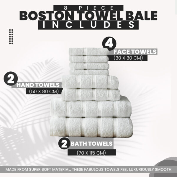 8pcs Egyptian Cotton Towel Set | Quick-Drying & Highly Absorbent | Includes 4 Face, 2 Hand, 2 Bath Towels | Sophisticated Boston Design | 15 Elegant Colours | Machine Washable - Image 2