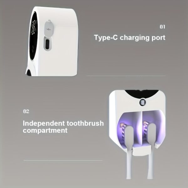 1pc Smart Dual Toothbrush Sterilizer, Automatic Cycle, Power Display, Wall-Mounted, USB Charging, ≤36V, 1800mAh Lithium Polymer Battery, Rechargeable - Ideal Bathroom Accessory, Perfect Gift for Family & Friends - Image 4