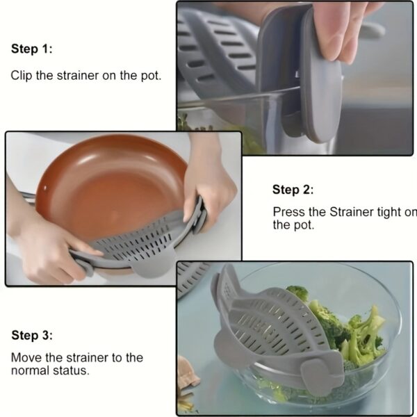 1pc Adjustable Clip-On Strainer for Pots and Pans, Plastic Pasta Strainer, Food Strainer for Meat Vegetables Fruit, Kitchen Colander Accessory - Image 12