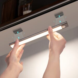 1pc KATHYLIGHT LED Motion Sensor Cabinet Light, Brushed Metal Strip Sconce with Voice Control, Wireless Magnetic USB Rechargeable, Auto-shut-off, Detachable Fixture, Plastic Shade, for Wardrobe, Closet, Kitchen, Stairs, Corridor, Shelf - 800mAh Lithium Ba