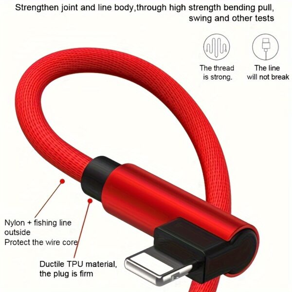Ultra-Fast 90-Degree USB Charging Cable - Rapid Power Delivery, Tangle-Free Design, Wide Compatibility for iPhone 14/13/12/11/X/8/7/7Plus/6/6S/5, iPad, and More Devices - Image 8