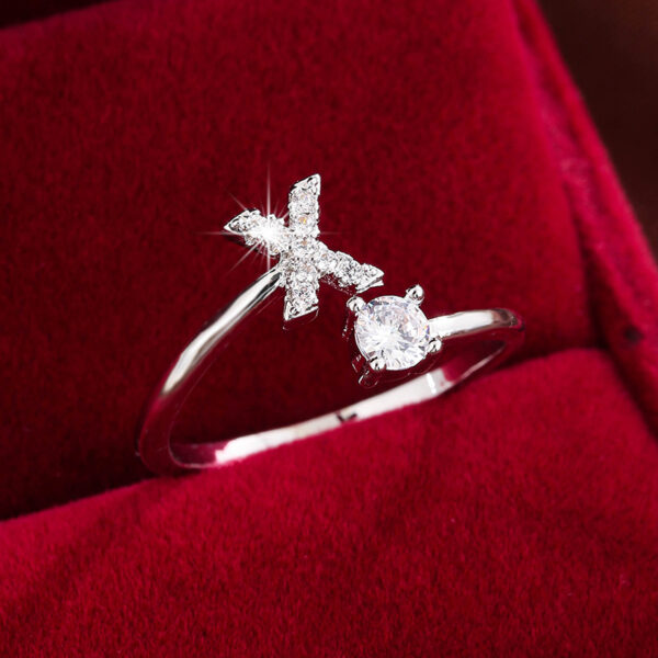 Adjustable Copper Ring With Four-claw Round Zirconia, Featuring The 26 English Letters Of Fashion Trend. - Image 60