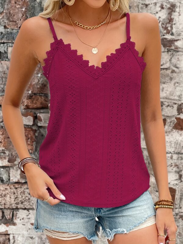 Eyelet Contrast Lace Cami Top, Casual V-neck Spaghetti Strap Top For Summer, Women's Clothing For Coquette/Cute/Y2K Style - Image 32