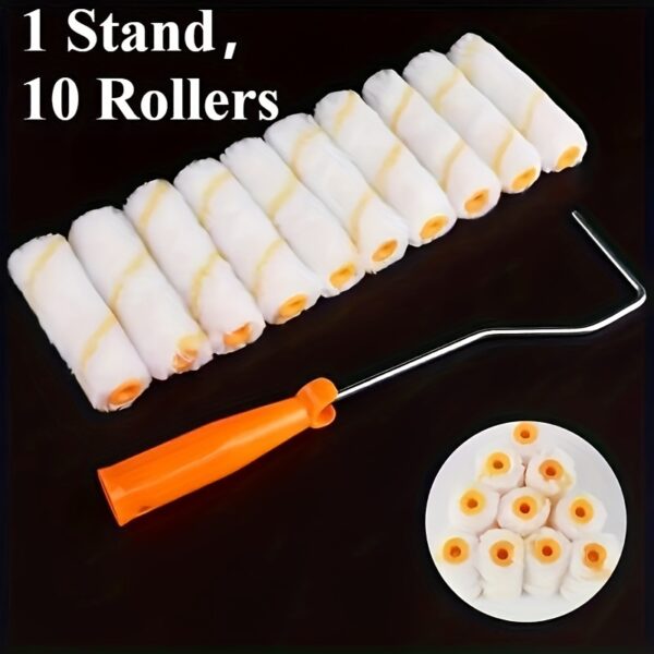 1pc Paint Roller Set, includes 1 handle, 10 paint rollers Extendable Handle, 4-Inch Sleeves, Versatile Application Roller Holder Washable Sleeves, Home Decor Paint Supplies, Wall and Ceiling Paint Brush Sleeves, Professional Effects - Image 2
