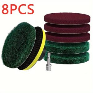 8PCS Power Drill Scrubber Brush Tile Cleaning Kit with Sanding Sponges, Green 180-240 Grits and Red 320-400 Grits - Bathroom Floor Tub Polishing Pads Home Cleaning Tools Set.