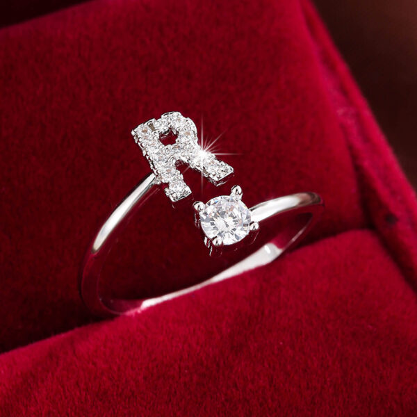 Adjustable Copper Ring With Four-claw Round Zirconia, Featuring The 26 English Letters Of Fashion Trend. - Image 54