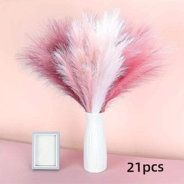21pcs Boho Chic Artificial Pampas Grass - Soft Pink & White Faux Reed Feathers for Vase Arrangements, Perfect for Home, Wedding, and Farmhouse Decor, 55.88cm Tall Adjustable Stems, Flower Decor - Image 11