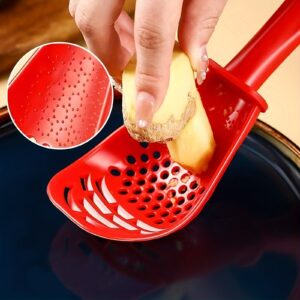 1pc Multi-Functional Kitchen Grinding Cooking Spoon - Red, Durable Plastic & Polypropylene, Ideal for Mashing, Draining & Grinding Ginger/Garlic, Perfect for Home Cooking & Food Prep
