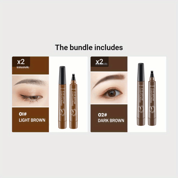 Natural Looking Microblading Eyebrow Pen - 4 Split Head Waterproof Brow Makeup Pencil (5 Colors) - Image 12