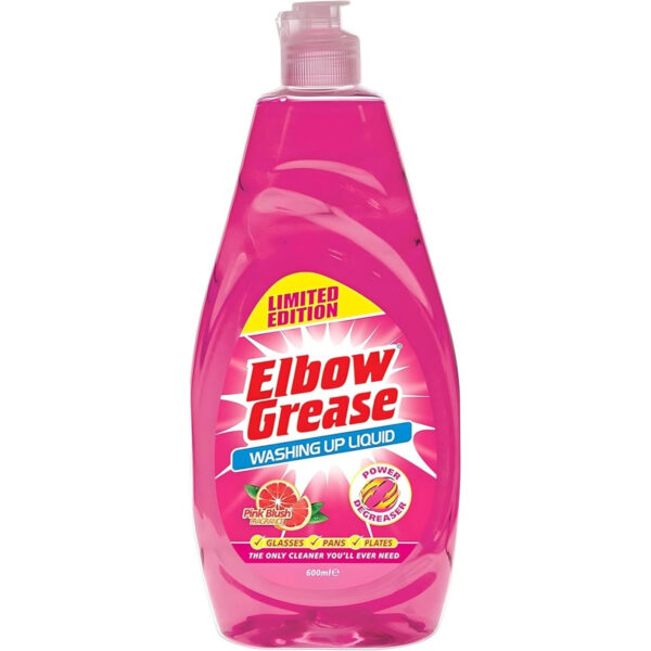 3 x Elbow Grease Pink Blush Washing Up Liquid 600ml Strong Power Degreaser Remover Perfect For Glasses Pans Plates Kitchen Home Use 3pcs Set - Image 3