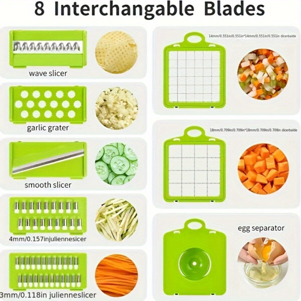 12/16pcs/Set, Vegetable Chopper, Multifunctional Fruit Slicer, Handle Food Grater, Vegetable Slicer, Cutter With Container, Onion Mincer Chopper With Multiple Interchangeable Blades, Household Potato Shredder, Kitchen Stuff, Kitchen Accessories - Image 2