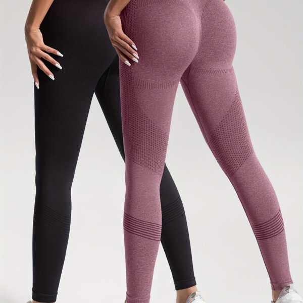 2pcs Solid Color High-Stretch Fitness Yoga Sports Leggings, Soft Breathable Yoga Tight Pants, Women's Activewear - Image 35