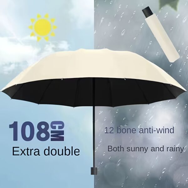 Extra Large 12 Ribs Windproof Waterproof Folding Umbrella For Business Men's & Women's Travel, Reinforcement Umbrella For Both Rainy And Sunny Day For Students - Image 6