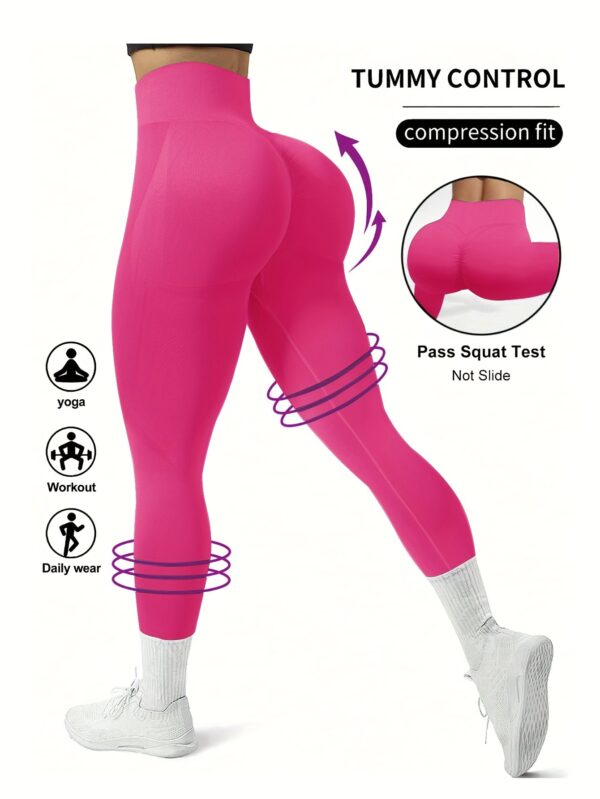 High Waist Solid Color Seamless Yoga Leggings, Women's Activewear, Wide Waistband Fitness Running Workout Sports Pants - Image 3