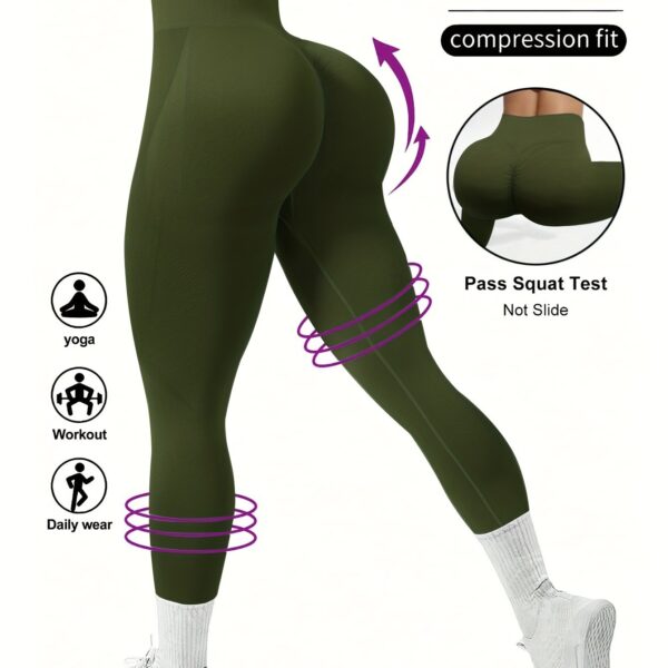 High Waist Solid Color Seamless Yoga Leggings, Women's Activewear, Wide Waistband Fitness Running Workout Sports Pants - Image 19