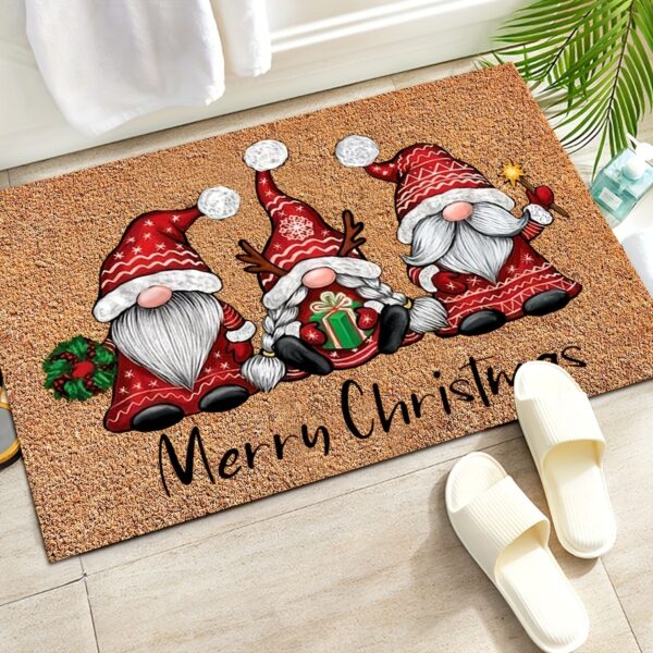 1pc Christmas Gnome Welcome Doormat, Washable Low Pile Indoor Outdoor Entrance Mat, Non-slip Rubber Backing Absorbent Bath Mat, RV Mat, Farmhouse Funny Kitchen Rugs, Suitable For Bathroom Kitchen Ect. - Image 2