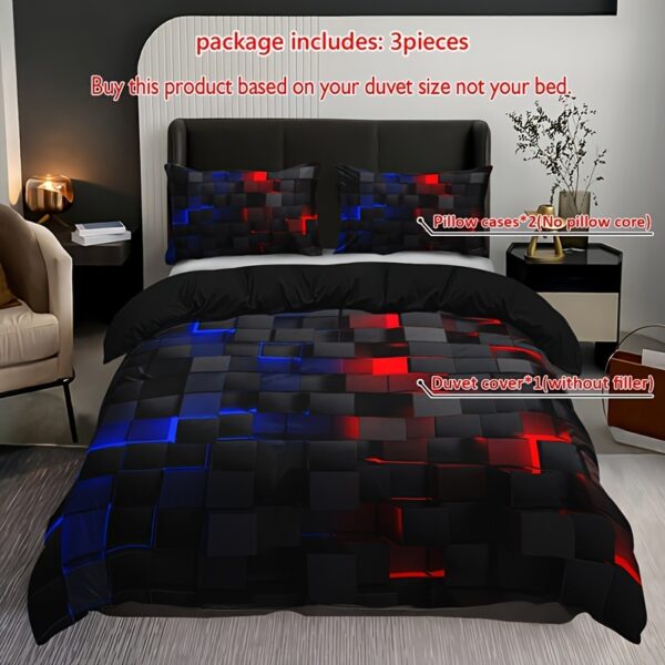 3pcs Tech-Inspired Plaid Duvet Cover Set, Breathable Polyester, All-Season, Digital Print, Machine Washable, Woven Fabric, 90g Square Weight - Bedding Set Without Insert - Image 15