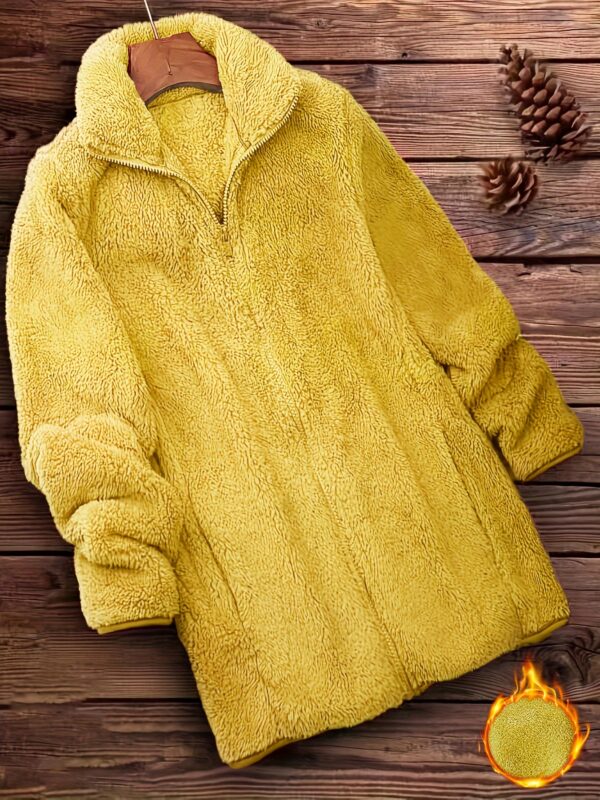 Zip Up Solid Teddy Coat, Casual Long Sleeve Winter Outerwear, Women's Clothing - Image 4