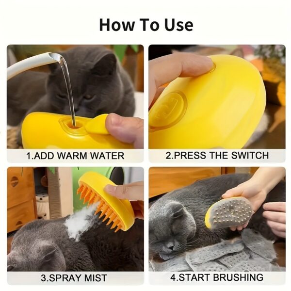 USB Rechargeable Self-Cleaning Electric Cat Grooming Brush - Steam Massage Comb for Cats & Dogs, Removes Tangles and Loose Fur - Image 7