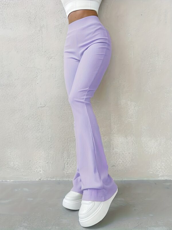 Casual Ribbed Simple Slim Leggings Solid Color High Waist Fashion Trousers - Image 8