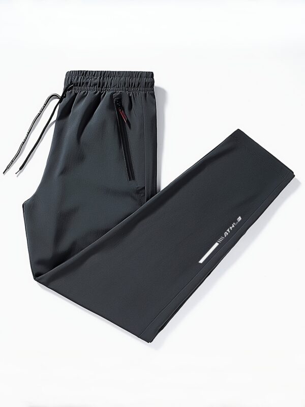 Men's Fashionable Letter Print Elastic Waist Trousers - Breathable, Casual, Zipper Pockets, Drawstring Design - Ideal for Outdoor Activities, Travel, Hiking, and Gift-Giving - Image 2