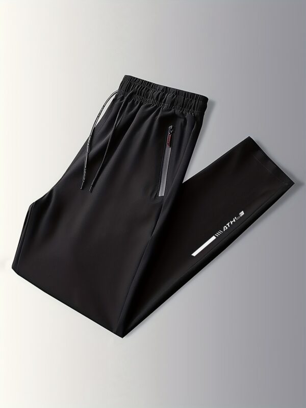 Men's Fashionable Letter Print Elastic Waist Trousers - Breathable, Casual, Zipper Pockets, Drawstring Design - Ideal for Outdoor Activities, Travel, Hiking, and Gift-Giving - Image 4