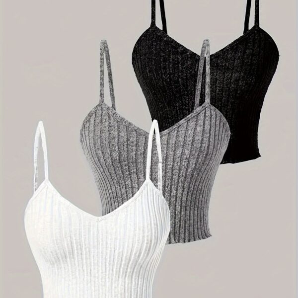 3pcs Ribbed Spaghetti Strap Tank Top, Casual Sleeveless Tank Top For Summer, Women's Clothing - Image 11